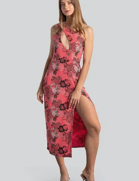 Women's One Shoulder Floral Printed Midi Dress in Red Size: 16 - Red - Size: 16 - Enorsia - FashionsVida