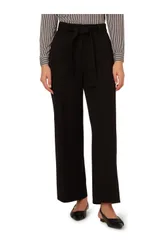 Womens Twill Zip Fly Belted Wide Leg Trouser W/ Pintuck Front Detail - Black - Size 12 Uk