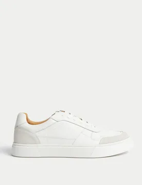 Leather Lace Up Performance Trainers with Freshfeet™ White male - Autograph - FashionsVida