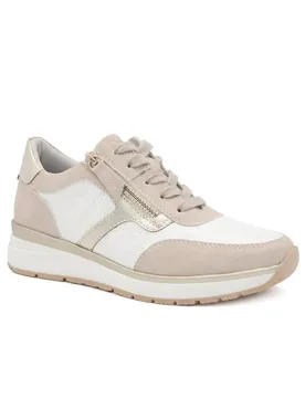 Women's Chunky Zip & Lace Two Tone Trainers in Beige Size: 6 - Beige - Size: 6 - Pavers - FashionsVida