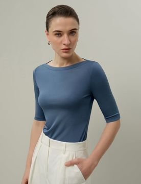 Donna Top Jersey Silk Breeze Elegante Scollo Barca XL
