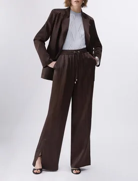 Pantaloni Liu Jo marroni in raso con spacchetti e coulisse in vita - Liujo - FashionsVida