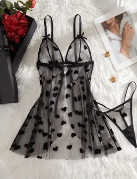 Piezas Conjunto de lencería con bata de mujer con estampado floral sexy de malla, decoración con lazo frontal - Shein - FashionsVida