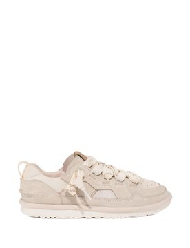 Recycled Textile & Suede Lace-Up Sneaker with Dual-Lace System and Pull Tab