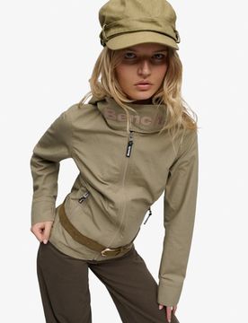 Superdry Damen Bench Kapuzenjacke mit Trichterkragen aus Ripstop Beige - Größe: M