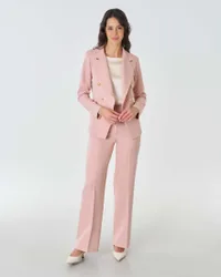 Pantaloni staight rosa cipria in tessuto tecnico stretch