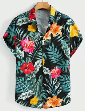 Camisa de manga corta con estampado de flores y plantas para hombre, vacaciones, regalos del Día del Padre - Shein - FashionsVida