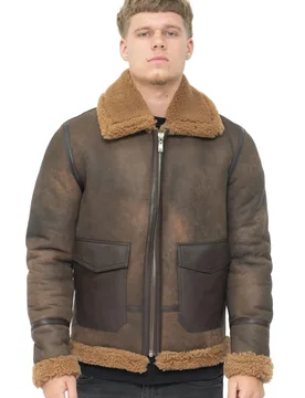 Mens Antique B3 Sheepskin Jacket-Aviles - Brown - Size 3xl - Infinity Leather - FashionsVida