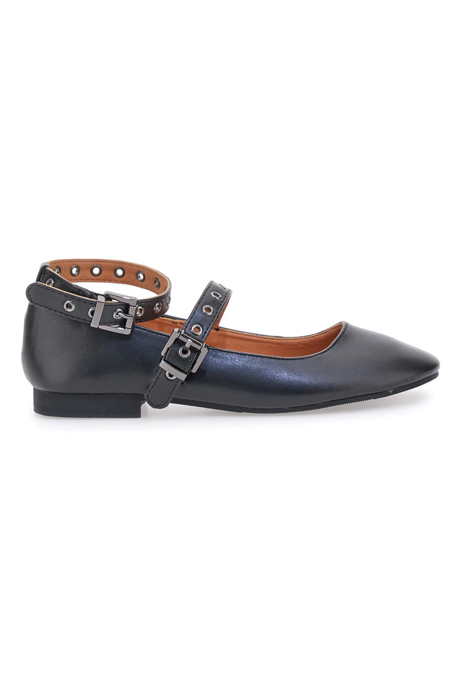 Ballerine nere con cinturini borchiati IDEA2286 41 - THE FIRST - FashionsVida