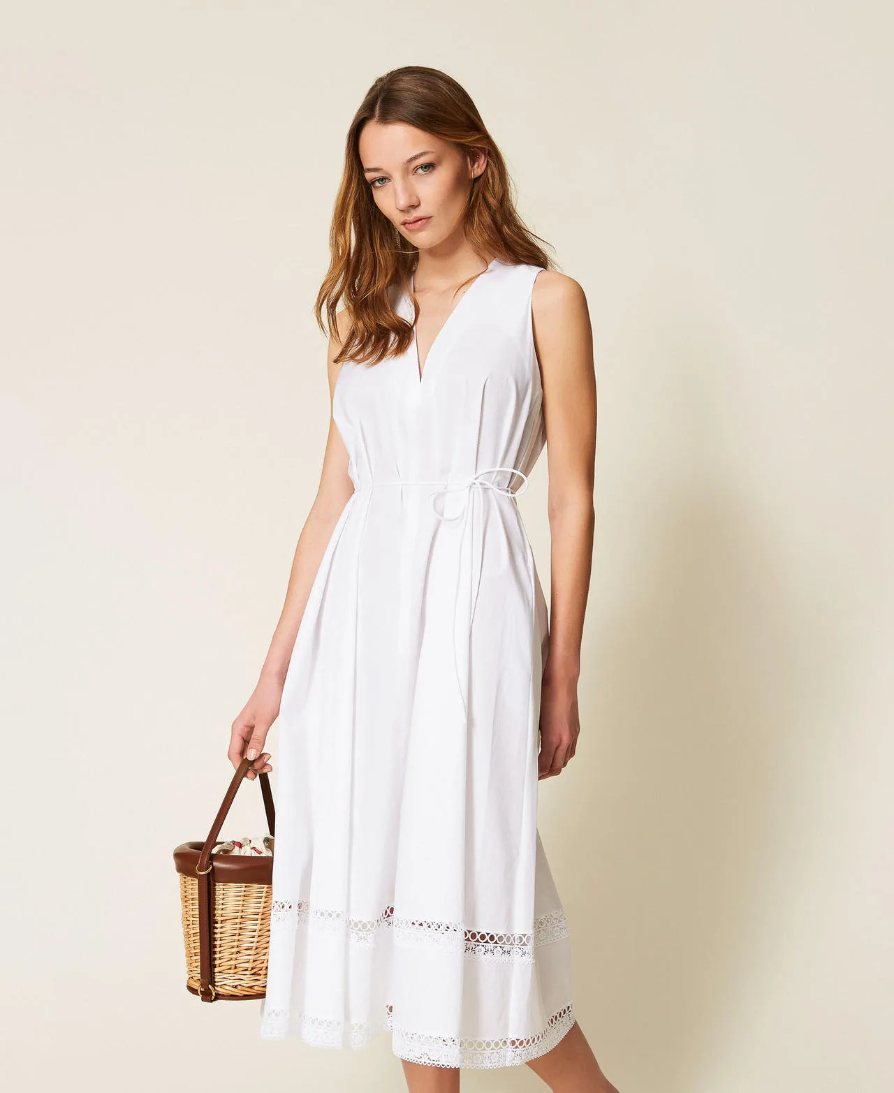 Robe longue en popeline avec broderie - TWINSET - FashionsVida