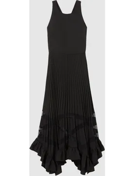 Vestido midi plisado asimétrico con encaje - CLAUDIE PIERLOT - FashionsVida