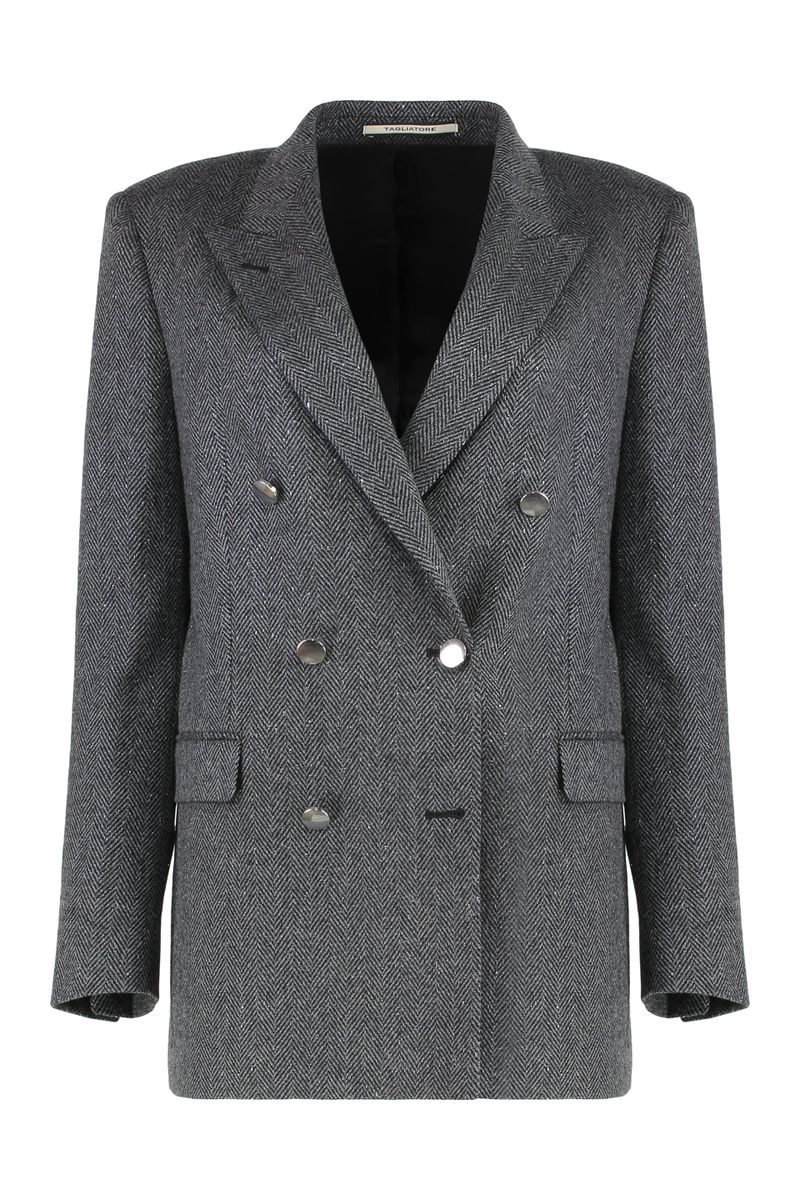 Tagliatore Double-Breasted Herringbone Wool-Blend Jacket with Lance Lapels