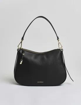 Borsa a spalla Nory in pelle granulata nera con tracolla removibile - Coccinelle - FashionsVida