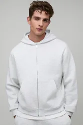 Herren Basic Boxy Zip-Hoodie Sweatshirt Grey Marl Größe Large