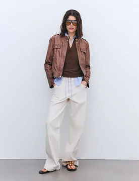 Cazadora de mujer biker envejecida efecto piel con ribete - Tintoretto - FashionsVida
