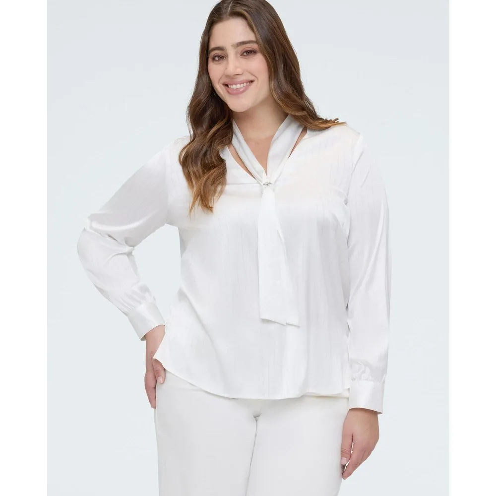 Blusa de mujer de satén con corbata efecto tiza - Fiorella Rubino - FashionsVida