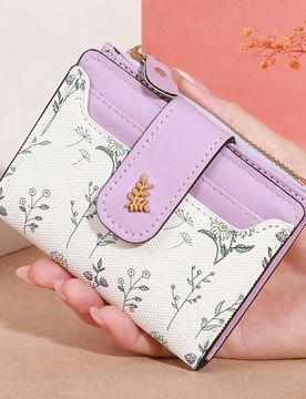 Pieza Billetera pequeña de moda para mujer - Diseño floral, cierre a presión, ideal para tarjetas y monedas, billetera para mujer, esencial de viaj