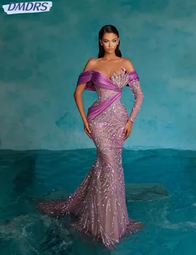 Graceful Off The Shoulder Cocktail Dresses Sparkly Sequins Bead Evening Dress Purple Mermaid Prom Gown Customized Robe De Mariée - Aliexpress - FashionsVida