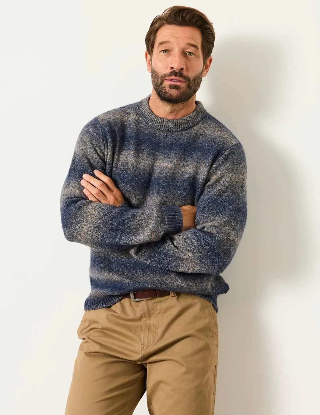 Striped Ombre Crew Neck Jumper Blue Mix male - Fatface - FashionsVida