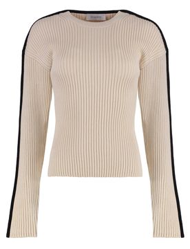 Sporty Ribbed Knit Top with Crew Neck