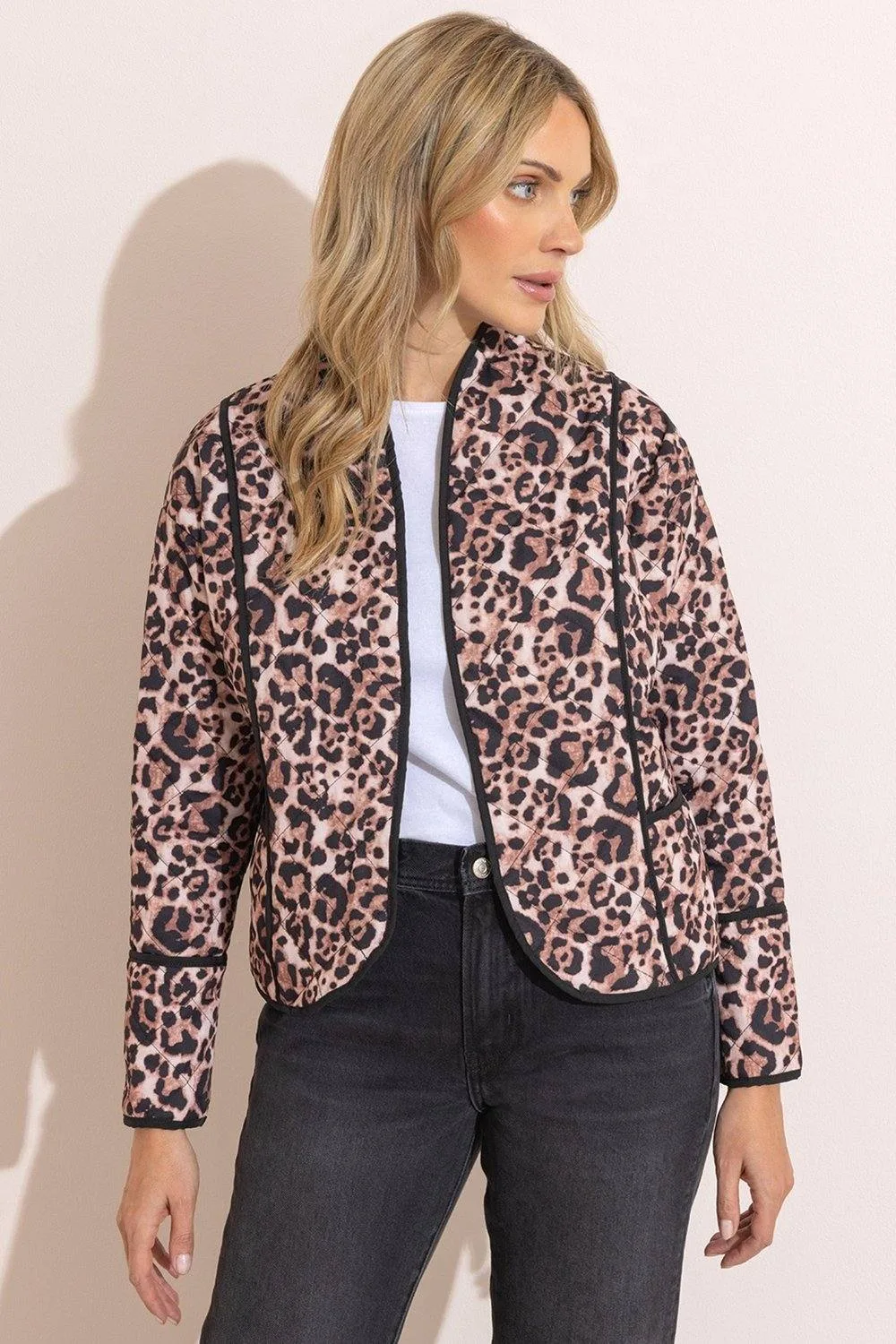 Women's Printed Quilted Jacket in Brown Size: 10 - Brown - Size: 10 - Klass. - FashionsVida