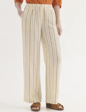 Pantalones rectos de mujer con pinzas de rayas - Nice Things - FashionsVida