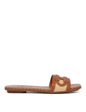Sandali Flat H685 In Pelle E Rafia