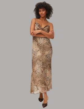 Abito Lungo Animalier con Cinturini Regolabili