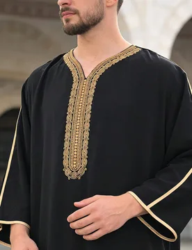 Bata bordada para hombres en Eid, Bata de hombre de unicolor, Gandoura de hombre, Toba tradicional de hombre con bolsillos - Shein - FashionsVida