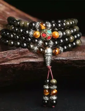 Natural 108 obsidian crystal bracelet with Nepalese beads + natural tiger eye bracelet for men and women - Aliexpress - FashionsVida