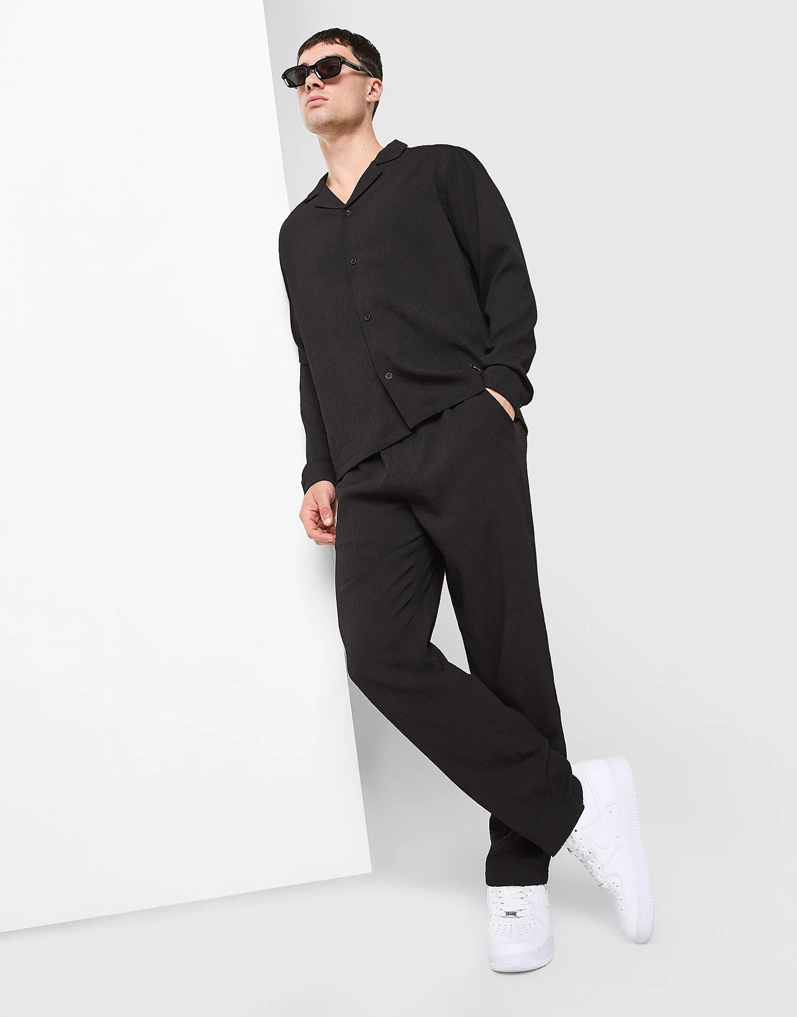 Seersucker Straight Pants - Herren, Schwarz - male - Size: M - BELIER - FashionsVida