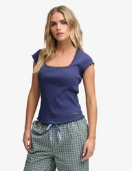 Pure Cotton Square Neck T-Shirt Navy female