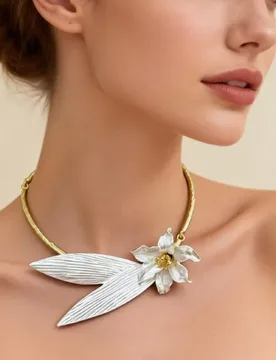 Elegant Vintage Metal Necklace for Women with Leaf Texture And White Enamel Flower Design Daily Accessory - Aliexpress - FashionsVida