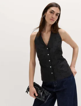 Jacquard Halter Neck Top Black female - M&S - FashionsVida