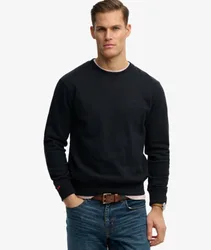 Superdry Herren Baumwolle Gesticktes Logo Essential Rundhals-Sweatshirt, Marineblau - Größe: S