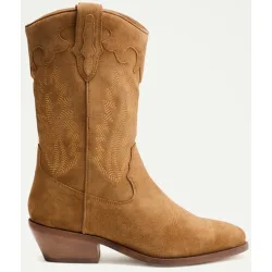 Bota bordados contraste mujer piel