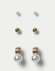 Pack Pearl Effect Stud Earrings Gold female