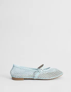 Women's Billie Mesh Mary-Jane Faux Leather Ballet Pumps in Blue Size: 7 - Blue - Size: 7 - OASIS - FashionsVida