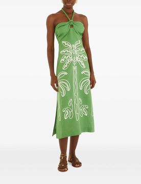 Midi Dress with Halter Neck and Front Embroidery