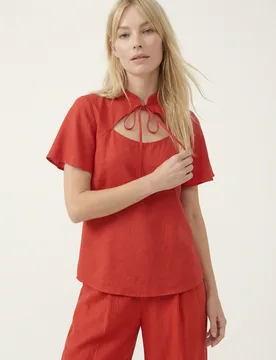 Camille Flutter Sleeve Top In Red - 8 - Lily and Lionel London Limited - FashionsVida
