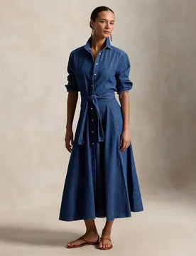 Vestido midi camisero de - Polo Ralph Lauren - FashionsVida