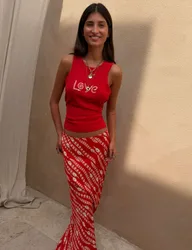 Snake Print Maxi Slip Skirt Red Mix female