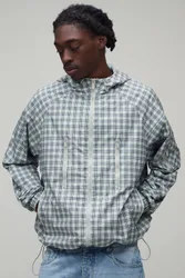 Herren Übergroße Kastige Kapuzen-Cagoule Mit Skimasken-Einsatz Und Karomuster Grey Größe Large