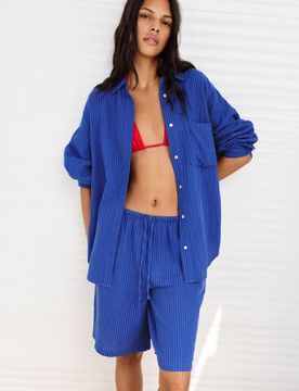 Bermuda In Misto Lino A Righe Blu