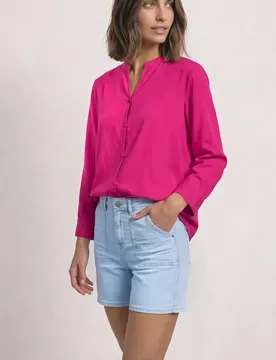 Arm Bluse mit Split Neck female Pink