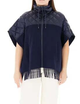 Cappa con frange BLU NAVY M - PERSONA by MARINA RINALDI - FashionsVida