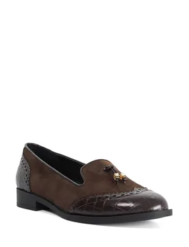 Womens Ladies Gema - Suede Tassel Brogue Slippers - Brown - Size Uk 3 - Dune london - FashionsVida