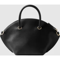 Bolso de mano de piel lisa multiposición con cierre de cremallera y anillas doradas