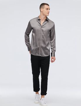 Camicia Di Seta Uomo Versatile, Design Più Classici 100% Seta Pura Privo Di Sostanze Chimiche Nocive S
