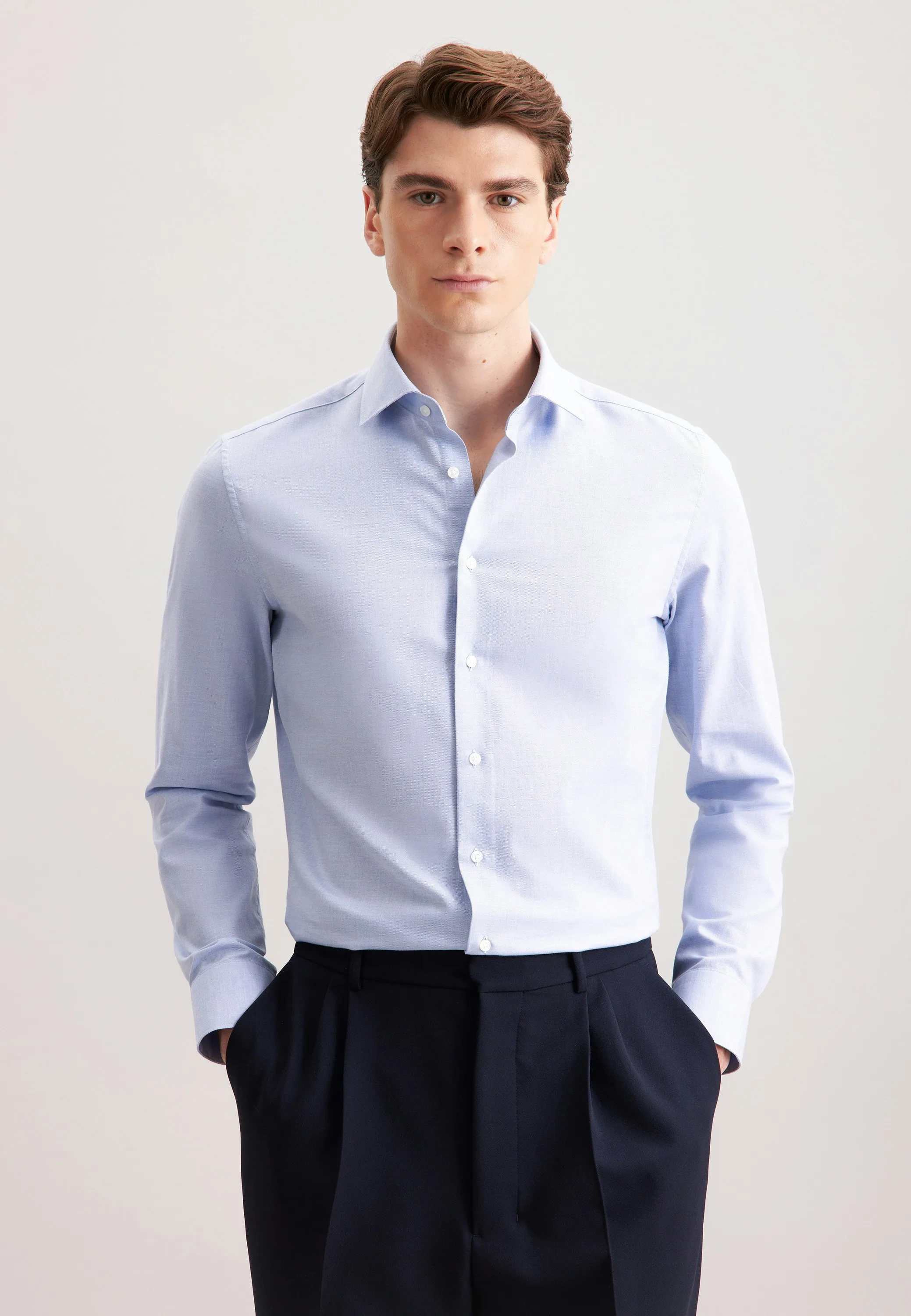 Slim Flanellhemd Uni Blau 44 - Seidensticker.com - FashionsVida